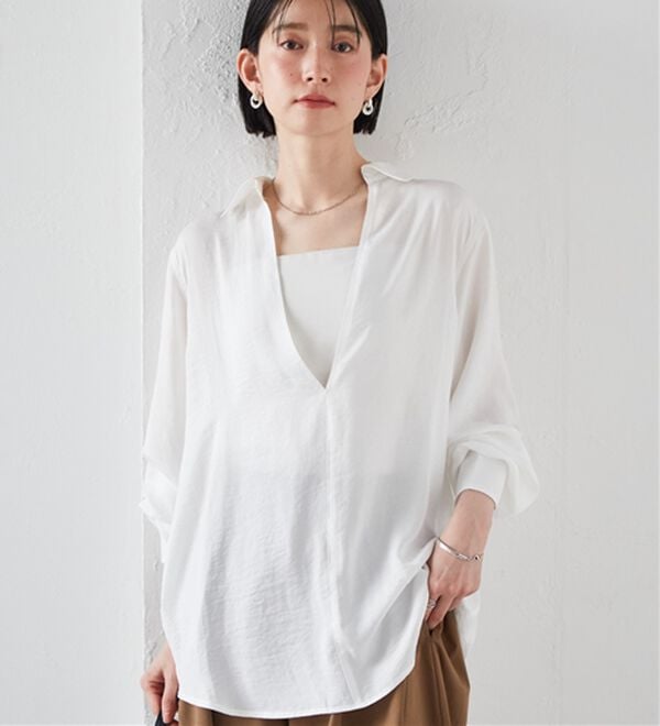 RANAN（ラナン）の「2WAYサテンスキッパーシャツ（シャツ）」｜ホワイト