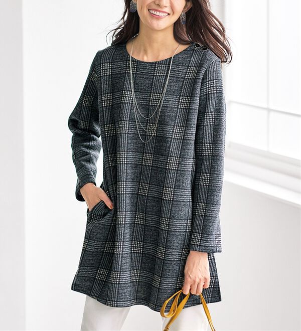 BELLUNA（ベルーナ）の「裏起毛素材チェック柄チュニック（チュニック）」｜詳細画像