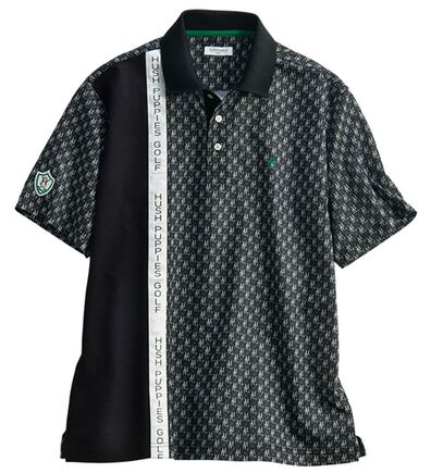 「＜ハッシュパピー・ゴルフ＞総柄ロゴパネル切替ポロシャツ（メンズポロシャツ）」