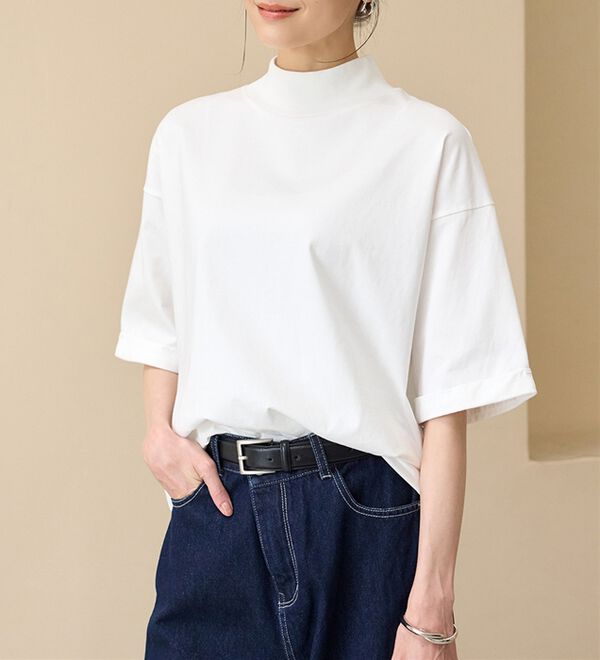 小顔見せ！ヒンヤリハイネックオーバーサイズTシャツ - ベルーナ【公式】