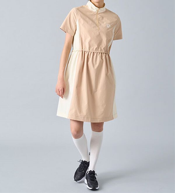 BELLUNA（ベルーナ）の「はっ水！配色ギャザーワンピース【UNDOVE】（その他ワンピース）」｜ベージュ