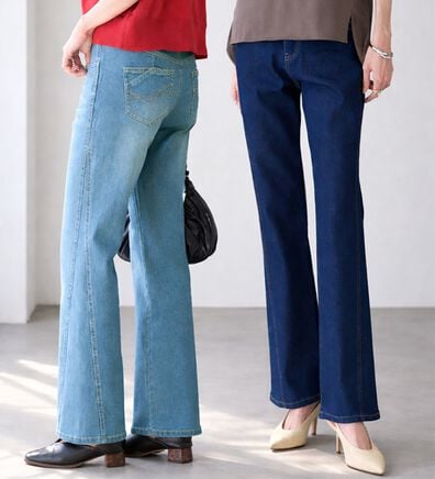 BELLUNA（ベルーナ）の「細見せ！セミフレアーデニムパンツ（フルレングスパンツ）」