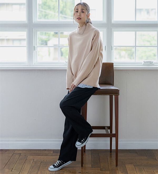 BELLUNA（ベルーナ）の「トレーナーがカジュアルすぎる方に！洗えるリブハイネックニット（ニット・セーター）」｜詳細画像