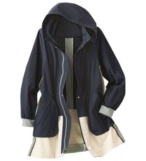 BELLUNA（ベルーナ）の「配色切替グログランテープ使いコート（ハーフコート）」｜ネイビー系