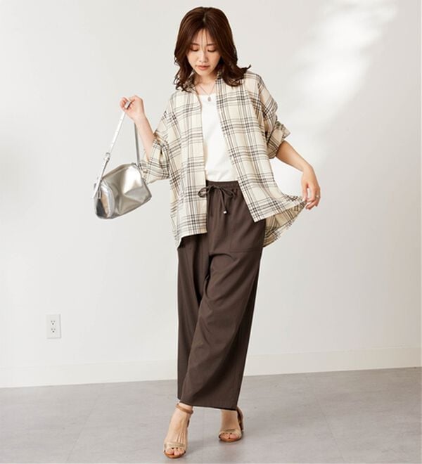 BELLUNA（ベルーナ）の「シアージョーゼット素材チェック柄シャツ（シャツ）」｜詳細画像