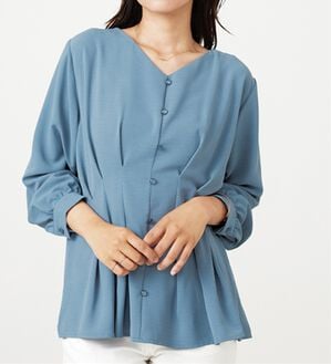 BELLUNA（ベルーナ）の「【接触冷感/UV対策】機能付！ウエストタックブラウス（ブラウス）」｜ブルー