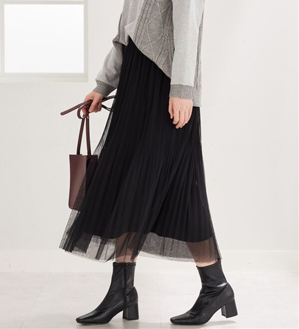 BELLUNA（ベルーナ）の「チュール素材プリーツスカート（ロングスカート）」｜詳細画像