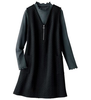 BELLUNA（ベルーナ）の「【フリル衿リブプルオーバー付】ジップ使いジャンパースカート（ジャンパースカート）」｜黒&times;チャコール