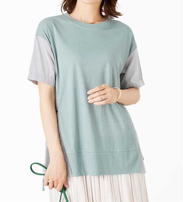 BELLUNA（ベルーナ）の「サイドリボン切替デザインプルオーバー（カットソー）」｜グリーン系