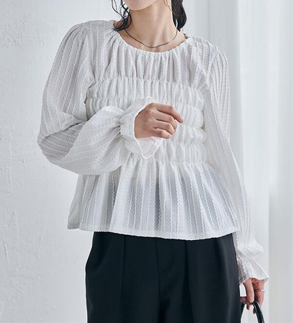 RANAN（ラナン）の「シャーリングカットブラウス（カットソー）」｜オフホワイト