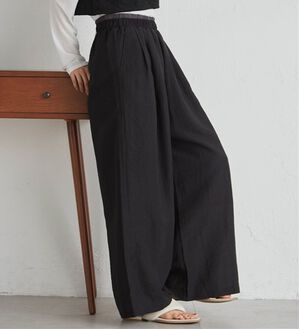 RANAN（ラナン）の「ダブルウエストシアーイージーパンツ（ワイドパンツ・ガウチョ）」｜ブラック