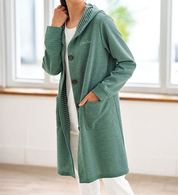 BELLUNA（ベルーナ）の「＜ＥＬＬＥ　Ａｃｔｉｖｅ＞裏ボーダーフードカーディガン（その他カーディガン）」｜グリーン