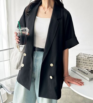 GeeRA（ジーラ）の「リネン調半袖ダブルジャケット（テーラードジャケット）」