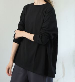 A HAPPY MARILYN（アハッピーマリリン）の「【Ｌ～８Ｌ】綿１００％！ゆったり袖リブＴシャツ（Tシャツ）」｜ブラック