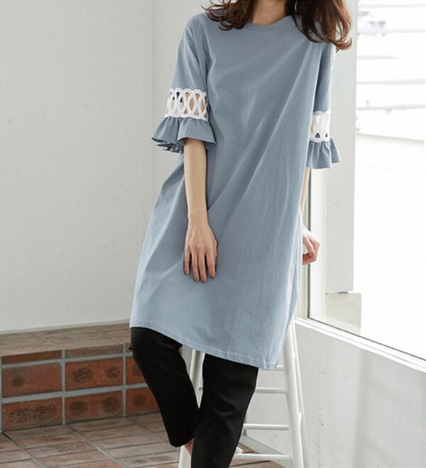 RANAN（ラナン）の「袖レース切替チュニックワンピース（チュニックワンピース）」｜詳細画像