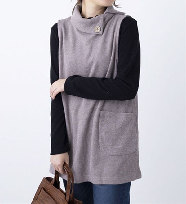 BELLUNA（ベルーナ）の「裏起毛素材ポケットデザインアンサンブル（アンサンブル）」｜ベージュ／黒