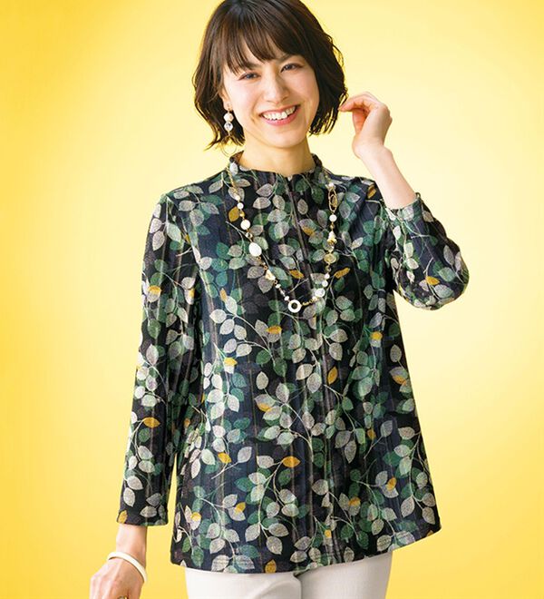 ルフラン（ルフラン）の「ファスナー仕様のニットちりめんブラウス＜麗楽～れいら～＞（ブラウス）」｜詳細画像