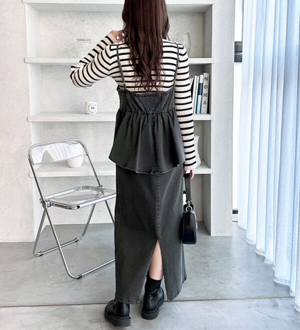 GeeRA（ジーラ）の「楽ちん！デニムペプラムキャミワンピース（その他ワンピース）」｜詳細画像