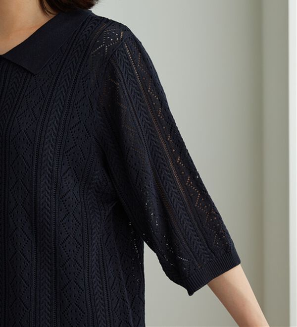 BELLUNA（ベルーナ）の「衿付き透かし編みニットカーディガン（ニットカーディガン）」｜詳細画像