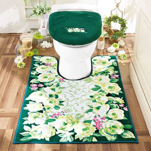 「ＮＥＷ幸せの風水フラワートイレタリー　フタカバー＜洗浄暖房用＞（トイレマット）」｜グリーン