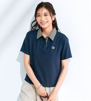 BELLUNA（ベルーナ）の「【ＵＭＢＲＯ】チェック柄切替シャツブラウス（カットソー）」｜ネイビー