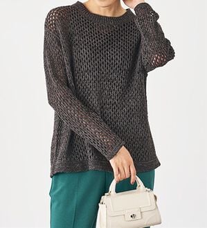BELLUNA（ベルーナ）の「編地切替メッシュニットプルオーバー（ニット・セーター）」｜チャコール