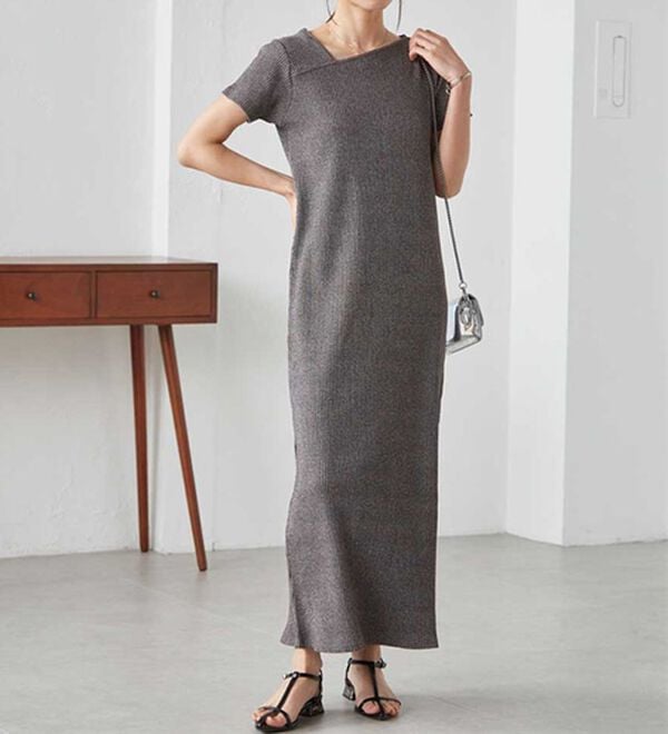 RANAN（ラナン）の「アシメネックハーフスリーブリブワンピース（その他ワンピース）」｜詳細画像