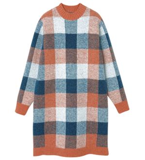 RANAN（ラナン）の「チェック柄ロング丈ニット（チュニック）」｜オレンジ系