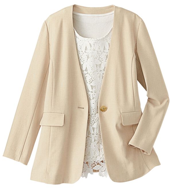 BELLUNA（ベルーナ）の「＜楽スタフィット＞ノーカラージャケット（ノーカラージャケット）」｜ベージュ