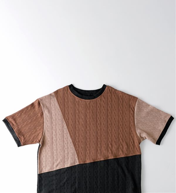 BELLUNA（ベルーナ）の「ミニケーブル柄パッチワーク風プルオーバー（カットソー）」｜詳細画像