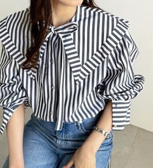 GeeRA（ジーラ）の「ケープ衿シャツブラウス（ブラウス）」｜ブラック系