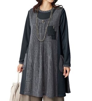 BELLUNA（ベルーナ）の「ラッセルレース切替デザインアンサンブル（アンサンブル）」｜グレー／黒