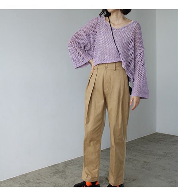 GeeRA（ジーラ）の「ハイウエストタックデザインチノパンツ（フルレングスパンツ）」｜詳細画像