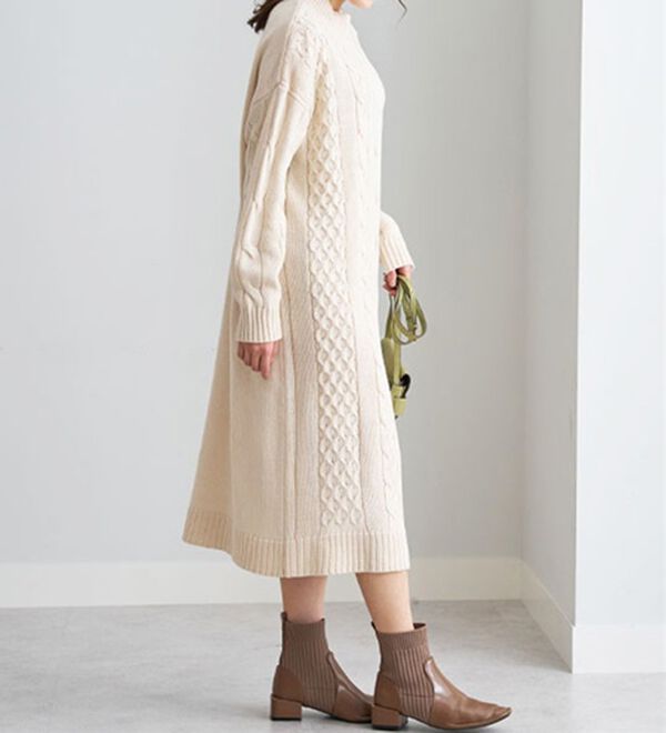 BELLUNA（ベルーナ）の「ケーブル柄ロング丈ニットワンピース（ニットワンピース）」｜詳細画像