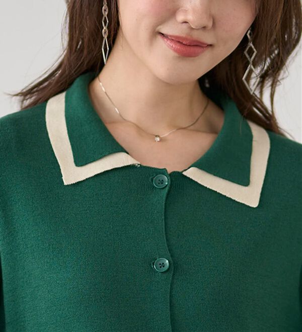 BELLUNA（ベルーナ）の「配色衿デザインニットカーディガン（ニットカーディガン）」｜詳細画像