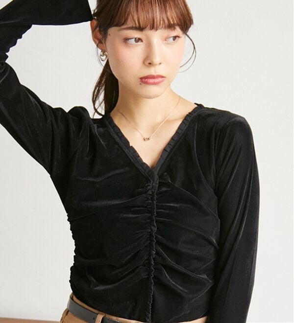 RANAN（ラナン）の「ベロアフリルＶネックロンＴ（カットソー）」｜詳細画像