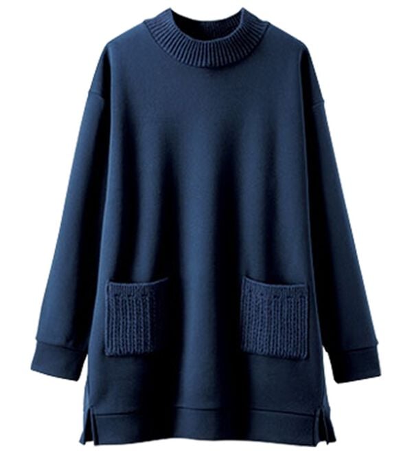 BELLUNA（ベルーナ）の「裏起毛素材ニット切替チュニック（チュニック）」｜ネイビー