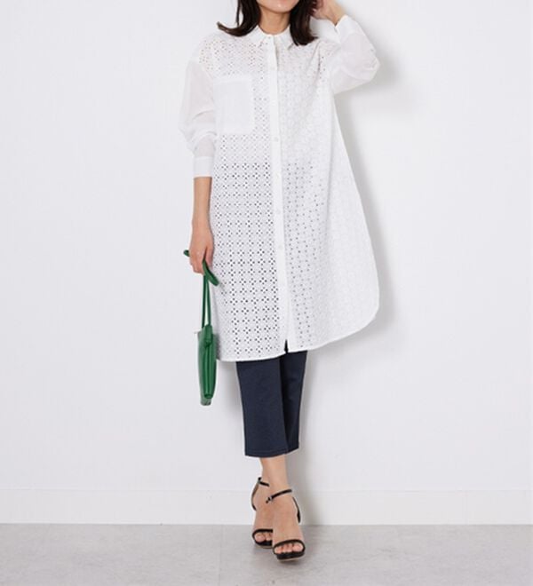 BELLUNA（ベルーナ）の「【Ｌａｇｒｉｌｕａ】ヴィンテージレース切替シアーロングシャツ（シャツワンピース）」｜詳細画像