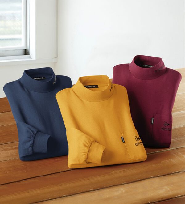 「【３色組】＜ダンロップ・リファインド＞綿１００％吸湿発熱ハイネック（メンズカットソー）」｜詳細画像