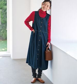 BELLUNA（ベルーナ）の「＜＆ｃｏｃｏｃｈｉ＞デニム素材ポケットデザインジャンパースカート（チュニックワンピース）」｜詳細画像