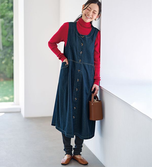 BELLUNA（ベルーナ）の「＜＆ｃｏｃｏｃｈｉ＞デニム素材ポケットデザインジャンパースカート（チュニックワンピース）」｜詳細画像