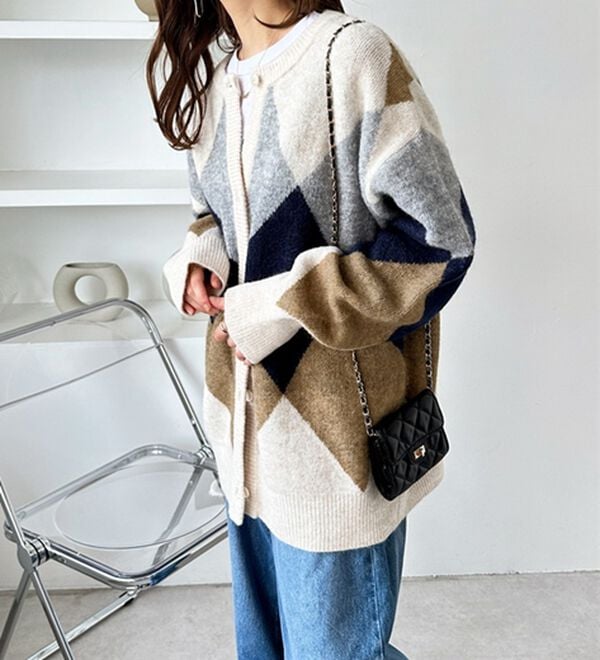 GeeRA（ジーラ）の「アーガイルシャギーニットカーディガン（ニットカーディガン）」｜詳細画像