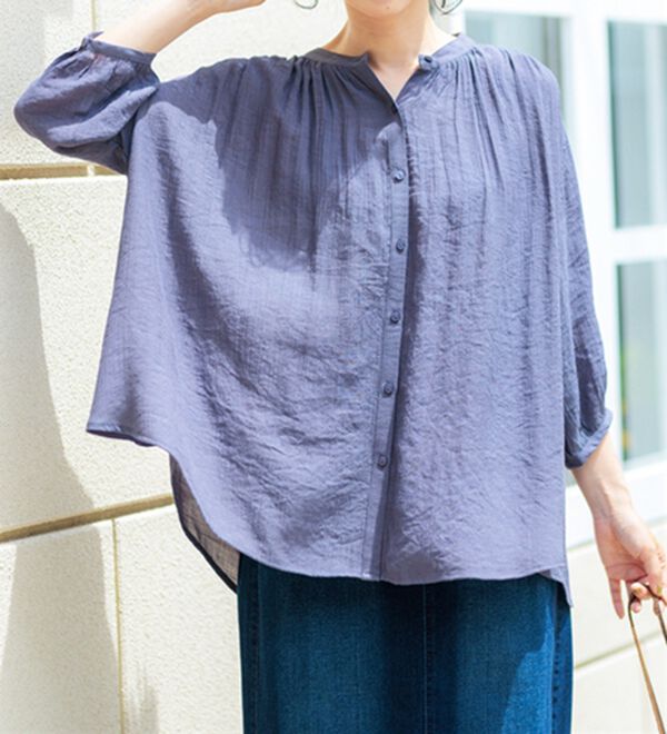 BELLUNA（ベルーナ）の「【新色追加】スラブ素材ギャザーデザインブラウス（ブラウス）」｜詳細画像