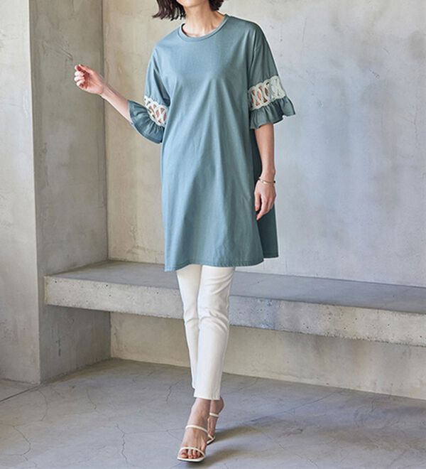 RANAN（ラナン）の「袖レース切替チュニックワンピース（チュニックワンピース）」｜詳細画像