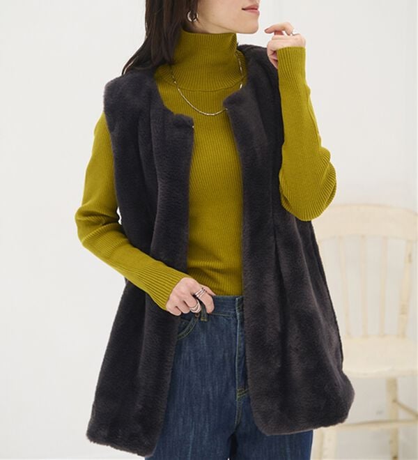 BELLUNA（ベルーナ）の「＜＆ｃｏｃｏｃｈｉ＞ハピネスコットン１００％&times;吸湿発熱リブタートルニット（ニット・セーター）」｜詳細画像