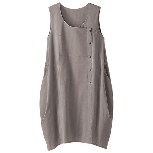 BELLUNA（ベルーナ）の「先染めストライプタックデザインジャンパードレス（チュニック）」｜モカ系