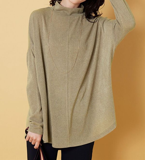 BELLUNA（ベルーナ）の「杢調素材ドルマンデザインチュニック（チュニック）」｜ベージュ