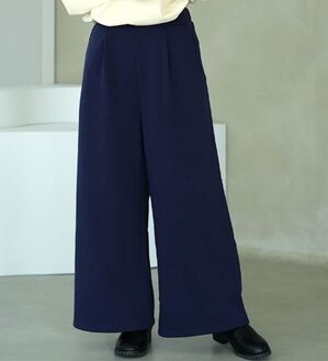 A HAPPY MARILYN（アハッピーマリリン）の「【Ｌ～８Ｌ】もわもわシャギーで下半身の冷え対策！選べる３丈 裏起毛 裏シャギー ワイドパンツ（ワイドパンツ・ガウチョ）」｜ネイビー