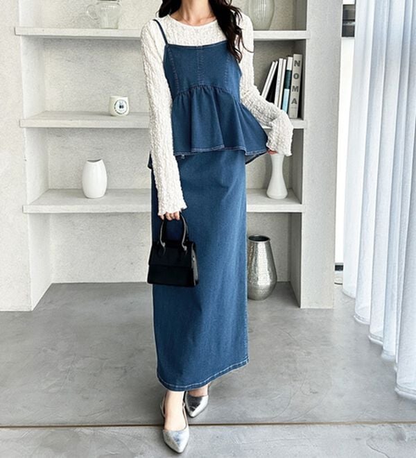 GeeRA（ジーラ）の「楽ちん！デニムペプラムキャミワンピース（その他ワンピース）」｜詳細画像