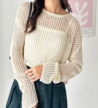 GeeRA（ジーラ）の「透かし編みメッシュニットプルオーバー（ニット・セーター）」